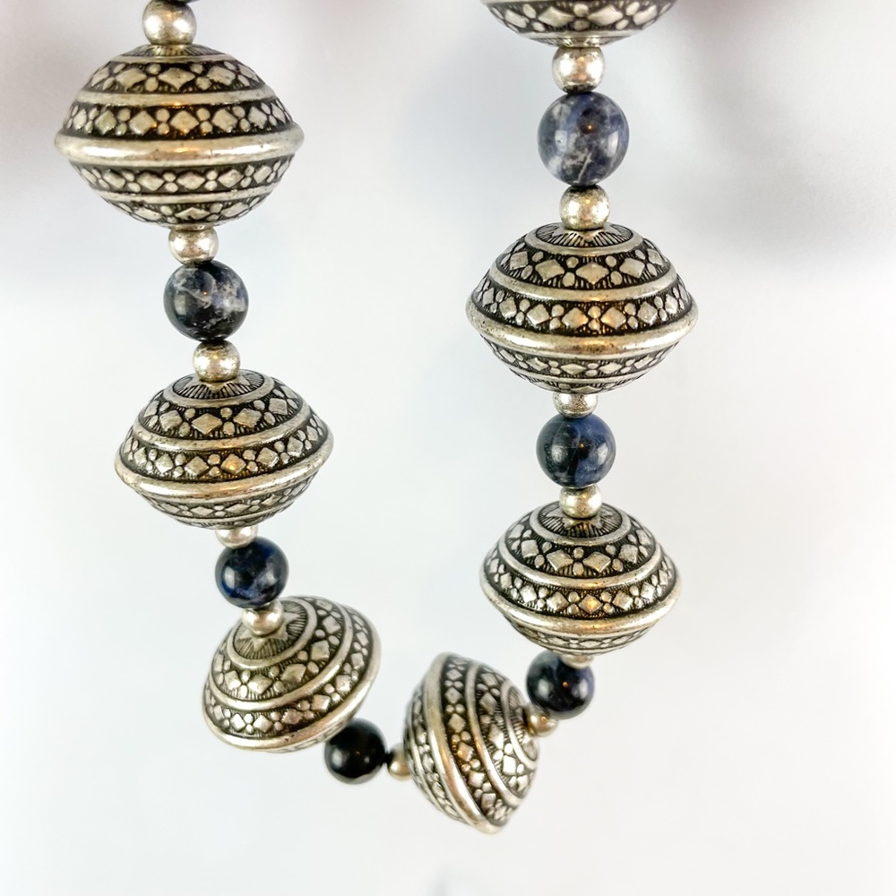 Chico's Silver and Black Ball Beaded Bali Statement Necklace